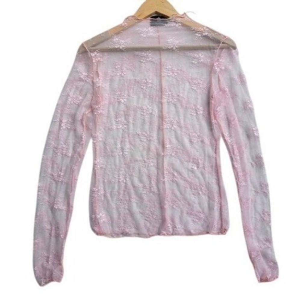 NWT Pink Sheer Floral Lace Top • Coquette Fairycore Mock Neck Long Sleeve Size M - Picture 4 of 7